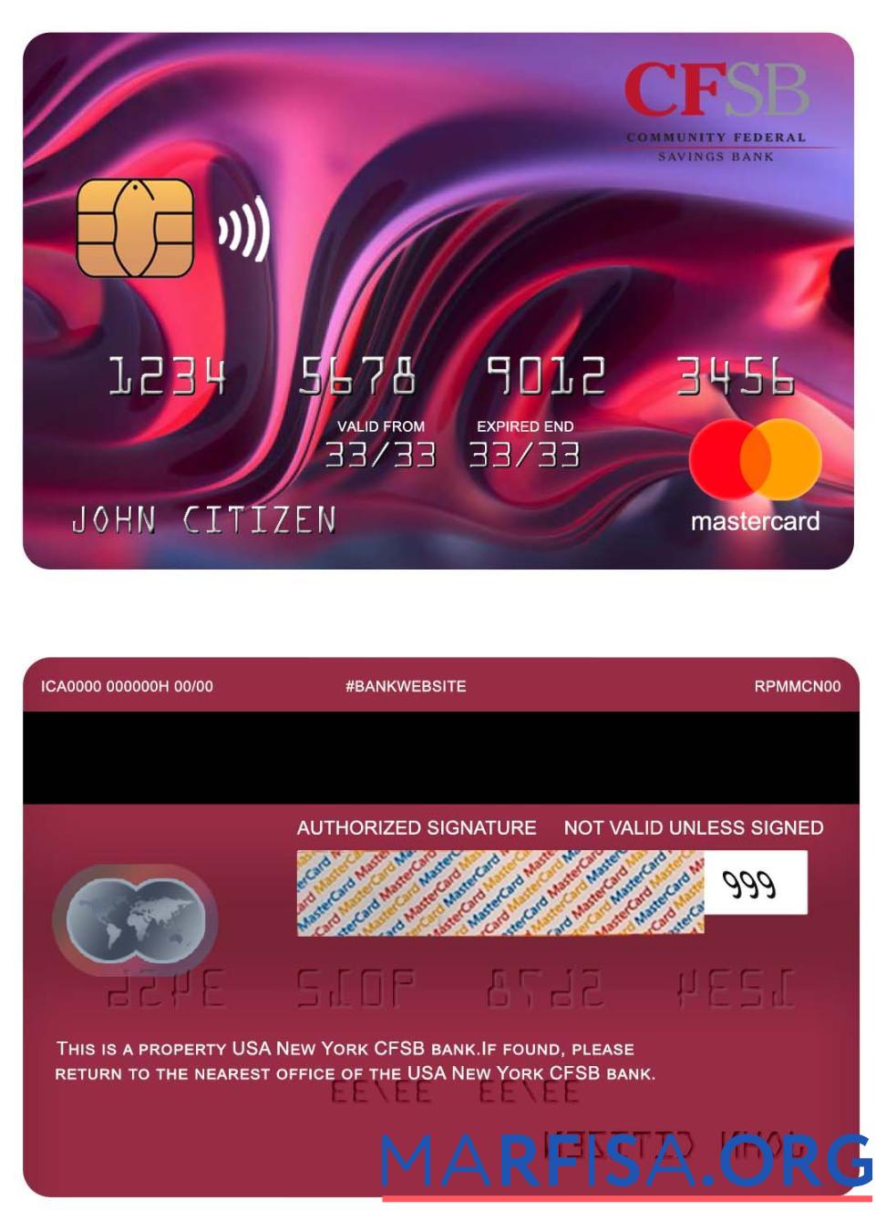 Printable USA New York CFSB bank mastercard sample
